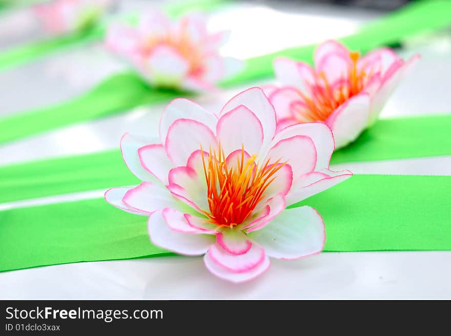 Wedding decoration (flower) on white limousine car. Wedding decoration (flower) on white limousine car.