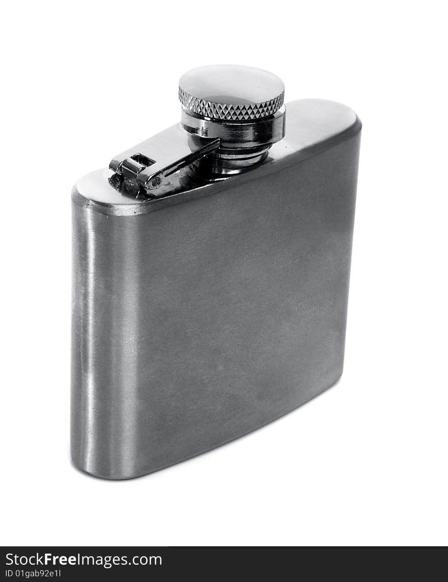 Flask of brandy isolated over a white background