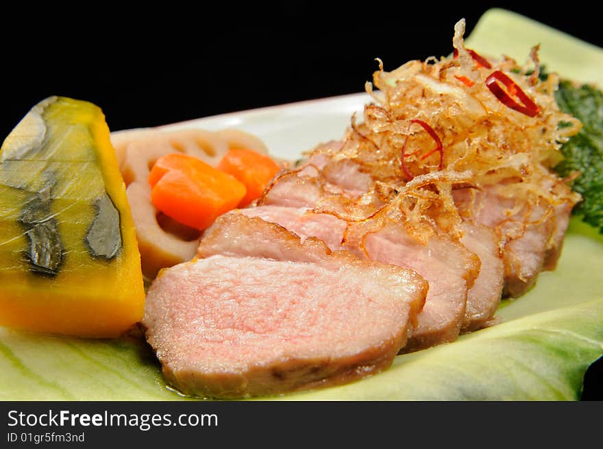 Japanese meat on white table