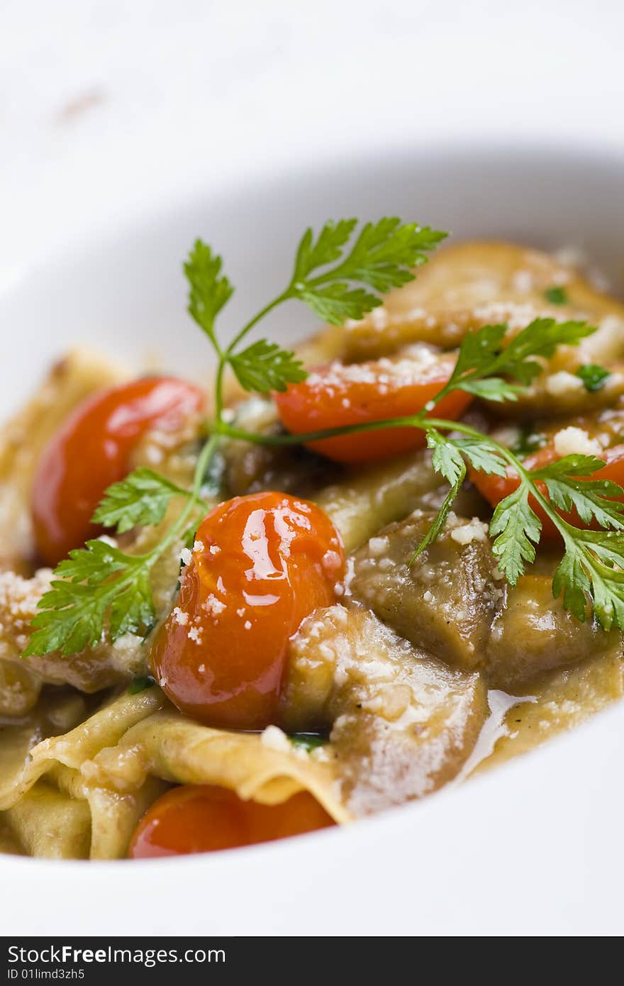 Italian pasta with tomato and mushroom for fine dining