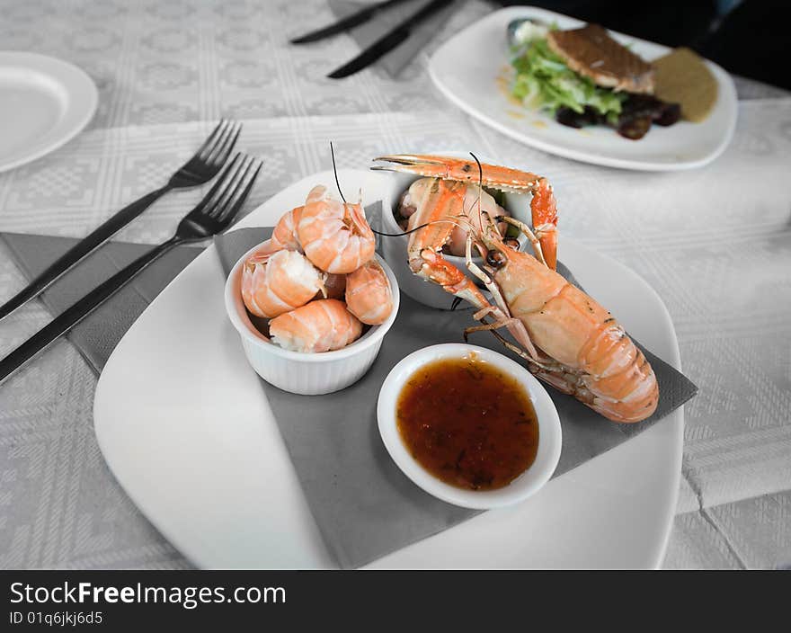 Seafood platter with deliciously looking king prawns. Seafood platter with deliciously looking king prawns