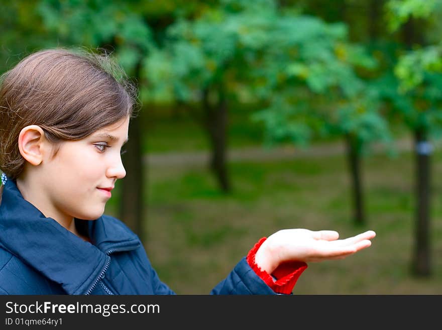 Portrait teen girl relax in park