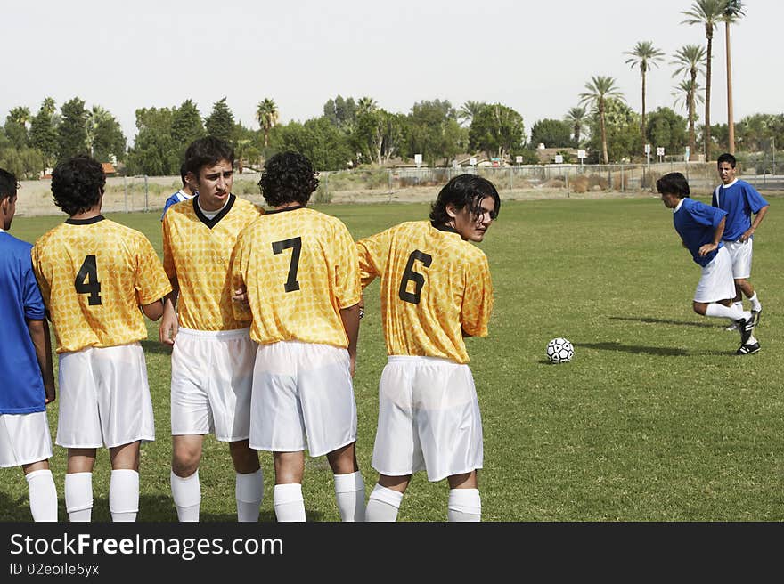 Soccer Players Preparing for a Penalty Kick. Soccer Players Preparing for a Penalty Kick