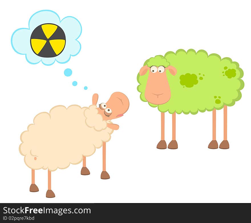 Cartoon healthy sheep looks at a sick sheep with spots. Cartoon healthy sheep looks at a sick sheep with spots