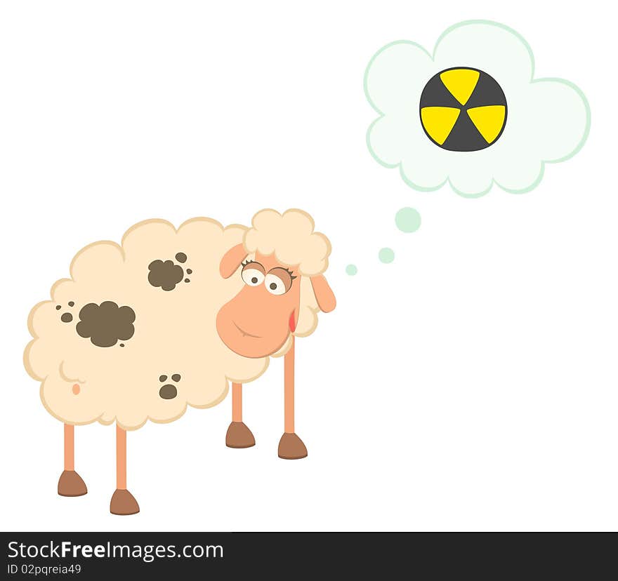 Cartoon sick sheep looks at poisonous spots on the wool. Cartoon sick sheep looks at poisonous spots on the wool