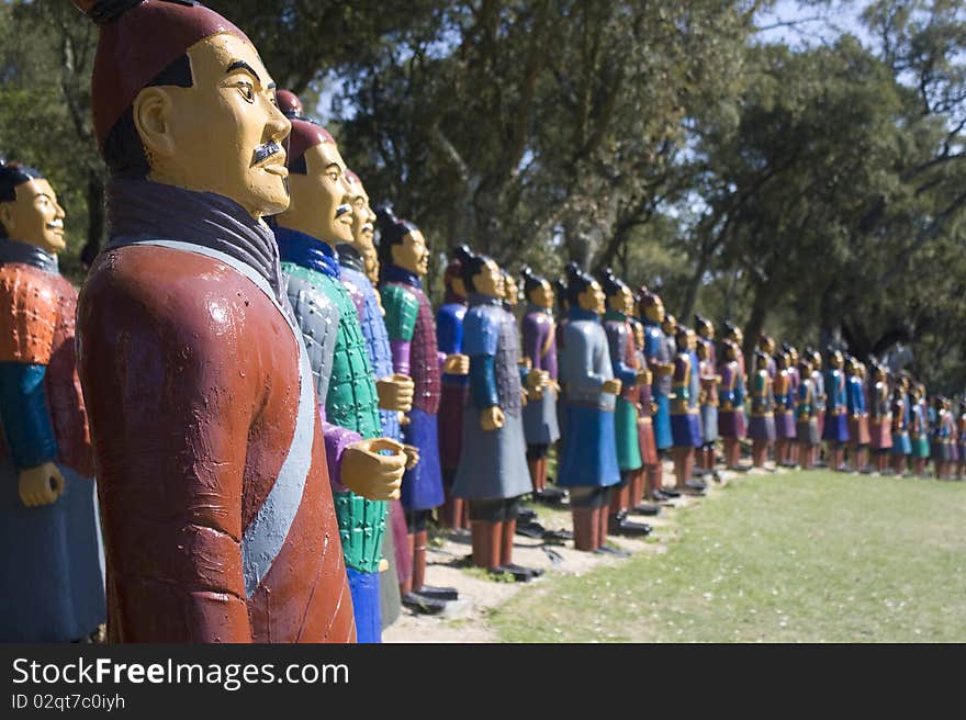 One chinese army represented by clay statues. One chinese army represented by clay statues