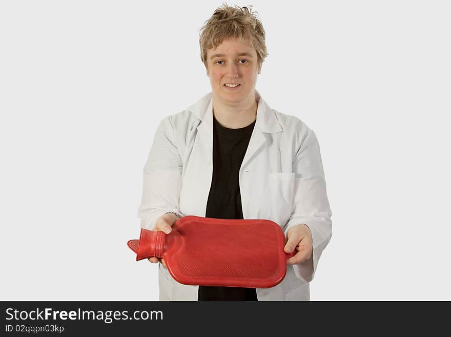 Lady doctor with hot water bottle