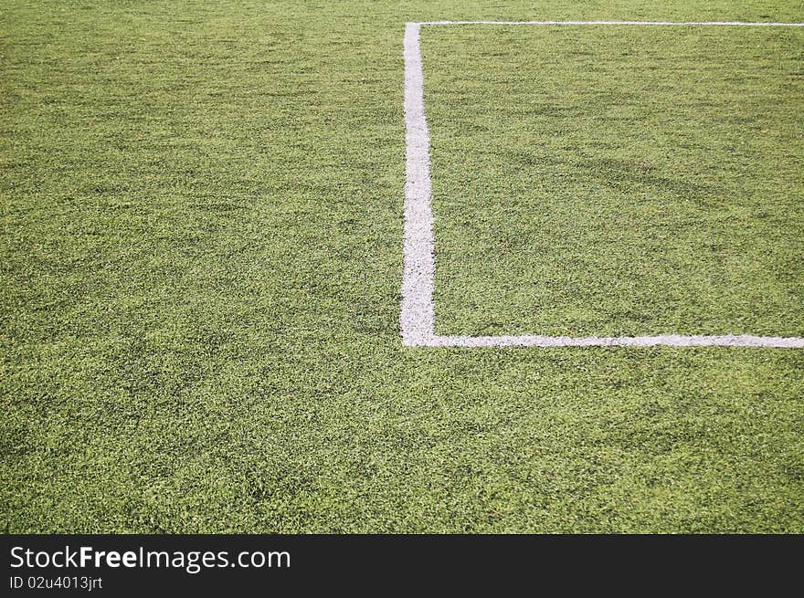 Penalty area on artificial soccer pitch.