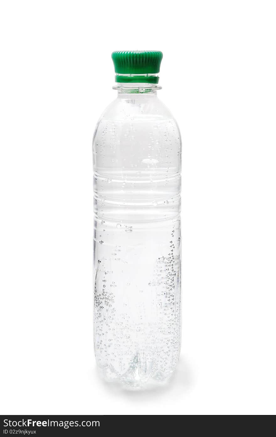 Transparent plastic bottle with aerated drinking water