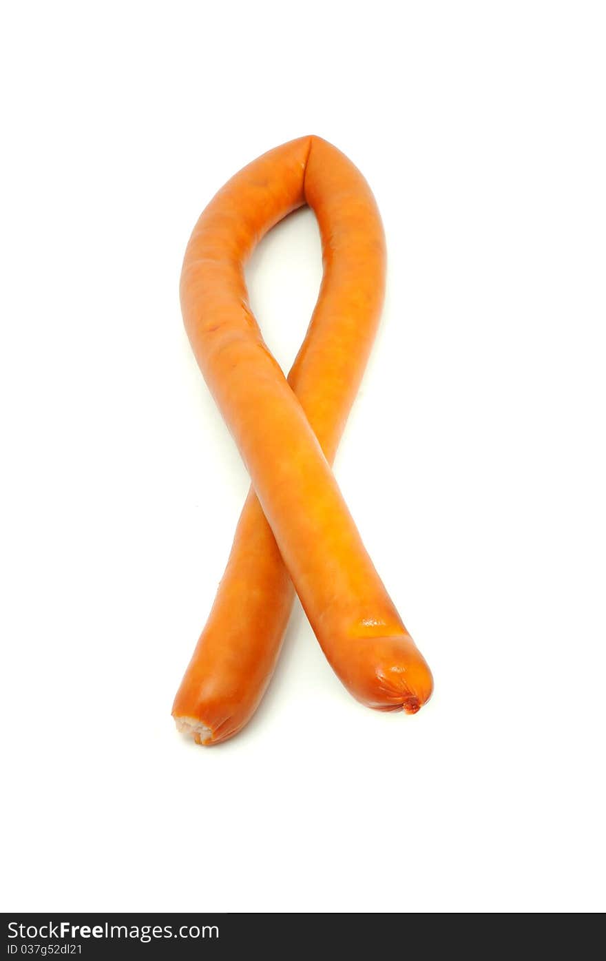 A smoked sausage isolated on a white background