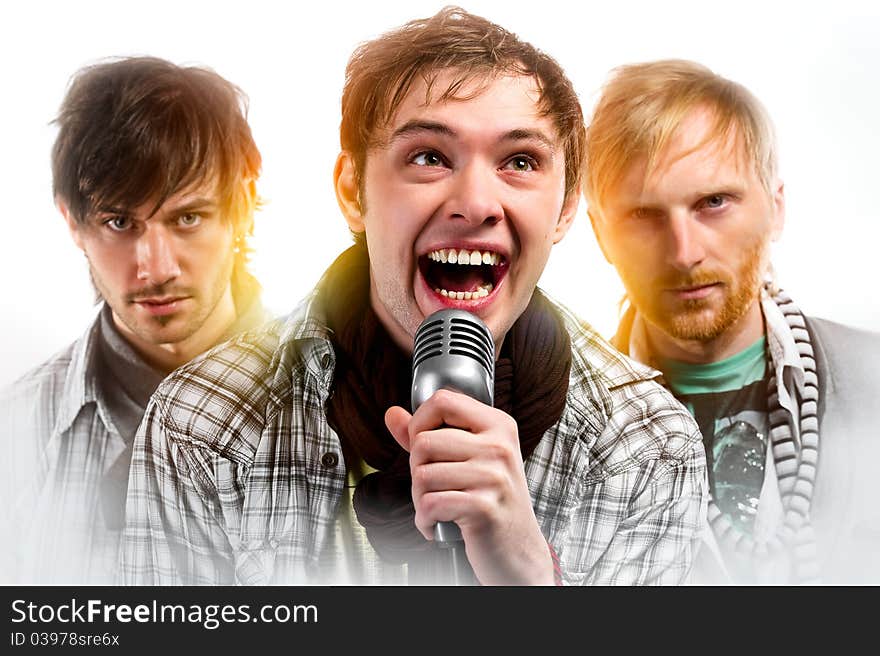 Portrait of three handsome musicians