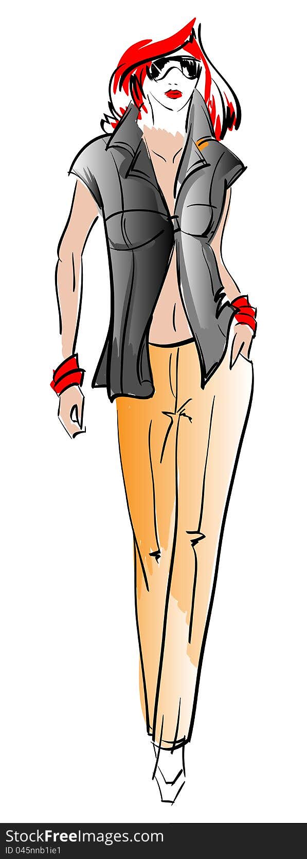 SKETCH. fashion girl. Hand-drawn fashion model. Vector illustration.