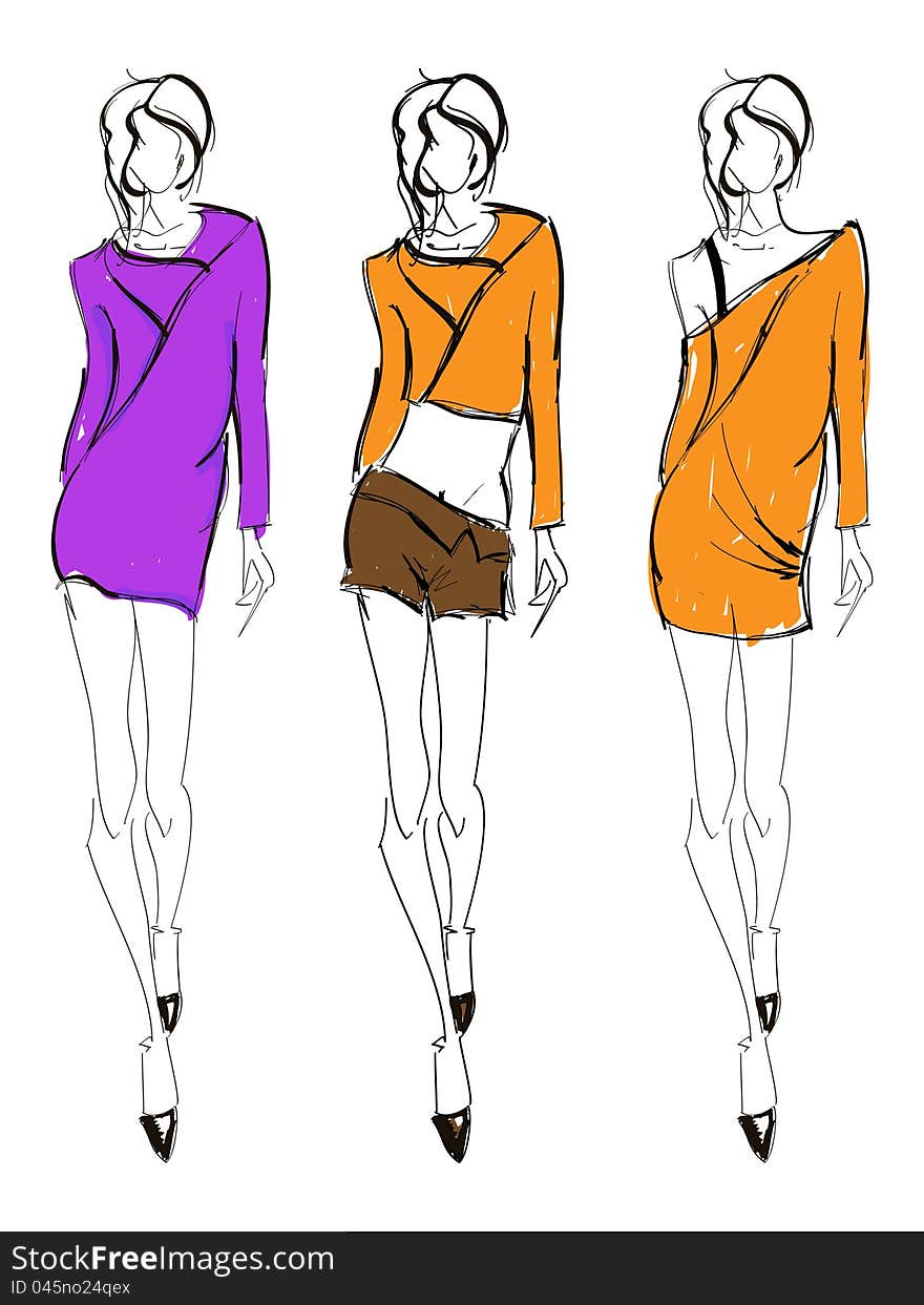 SKETCH. fashion girl. Hand-drawn fashion model. Vector illustration.