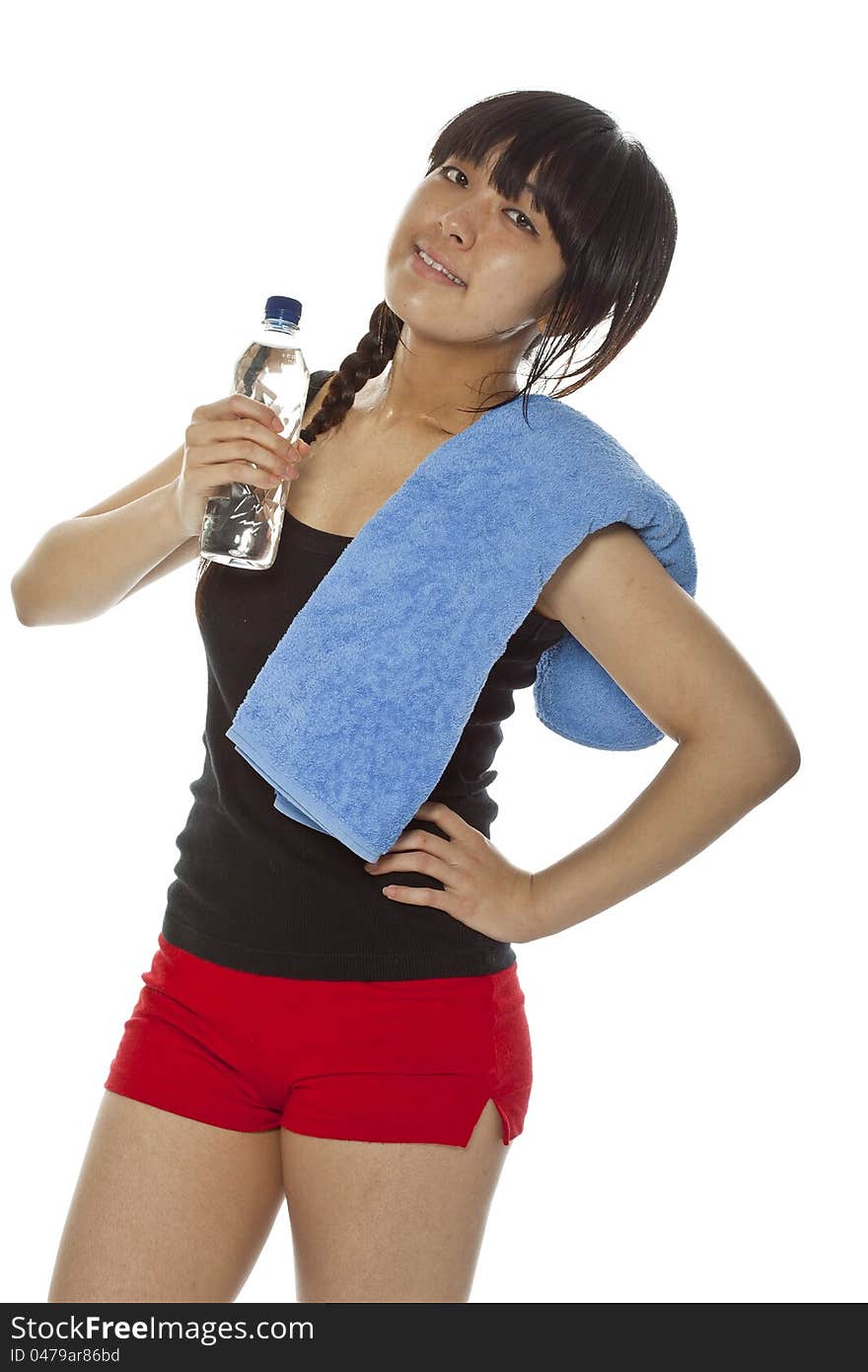 Young Asian woman with a bottle of water