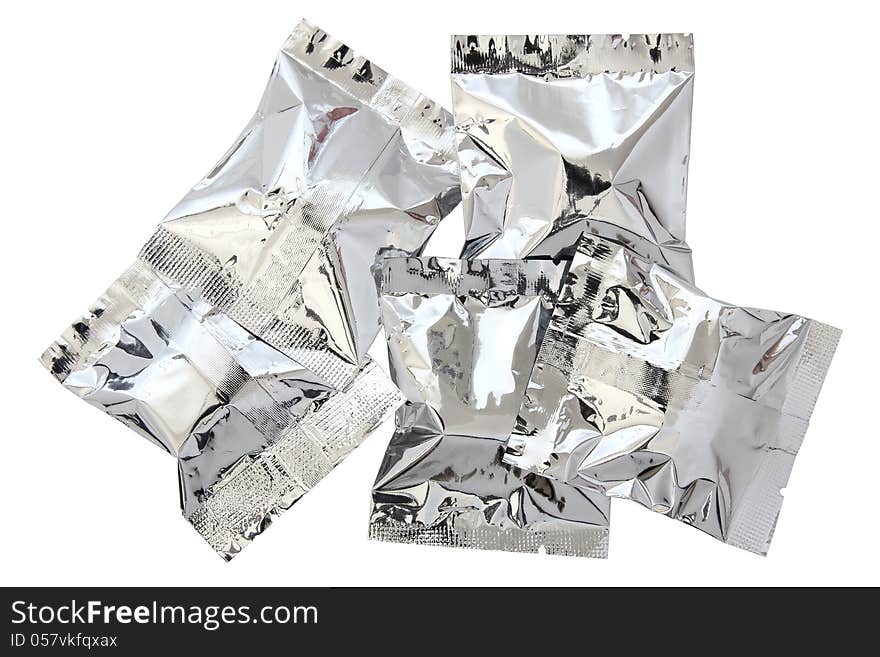 Foil package isolated on white background with clipping path