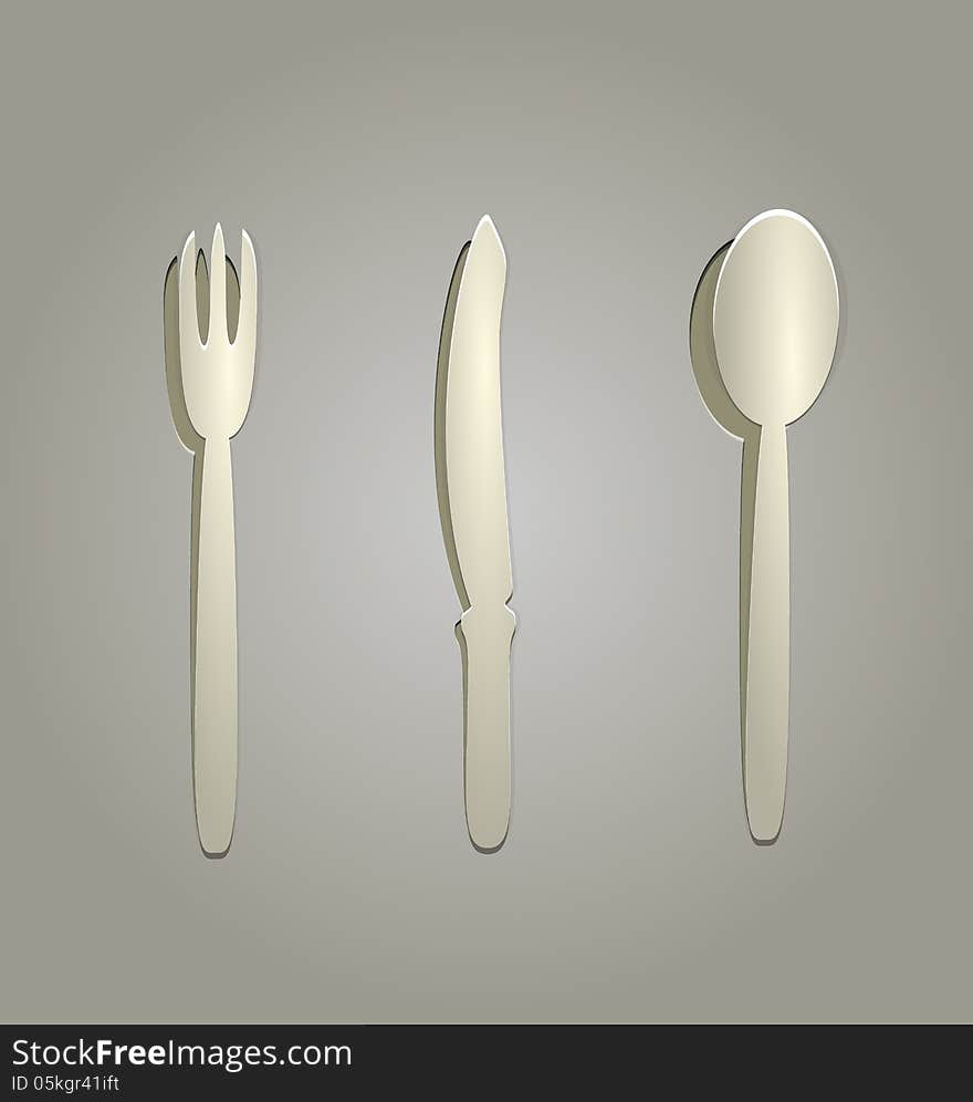 Illustration of fork, knife and spoon cut from paper - vector. Illustration of fork, knife and spoon cut from paper - vector