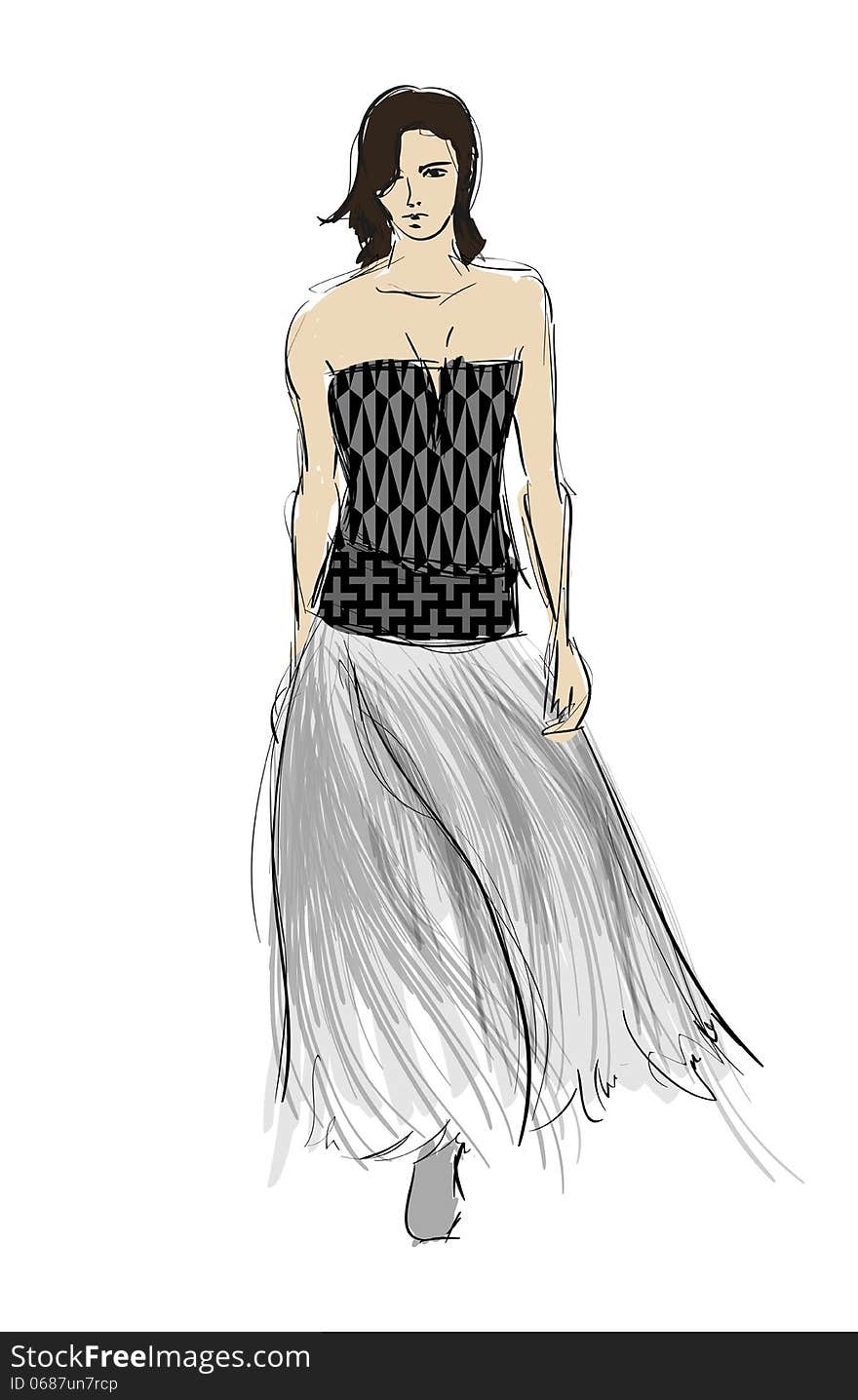 Sketch. fashion girl. Hand-drawn fashion model. Sketch. fashion girl. Hand-drawn fashion model