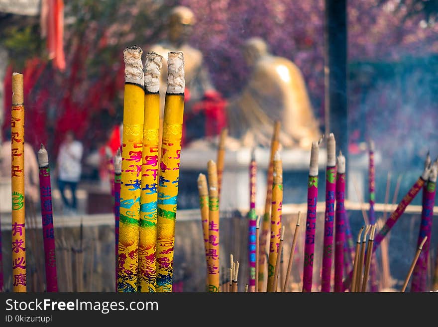 Chinese People Burn Incense and Pray in an Ancient Chinese Temple