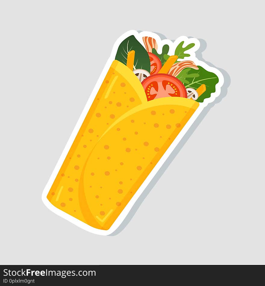 Traditional mexican burrito. Spicy delicious burrito logo for restaurant or cafe design. Mexican food. Vector illustration