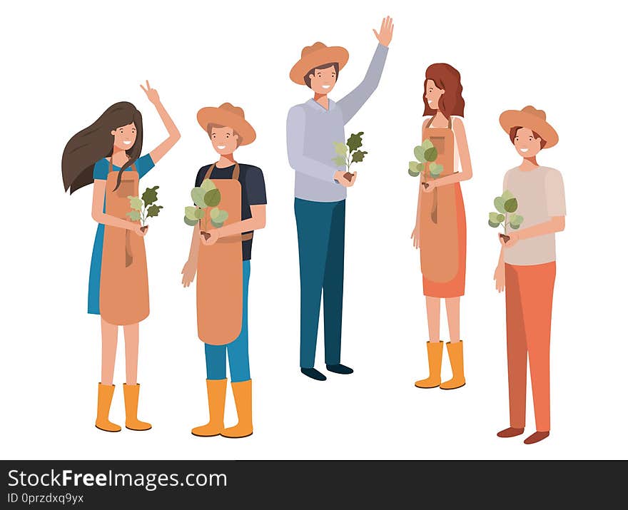 Group of people gardeners smiling avatar character vector illustration design