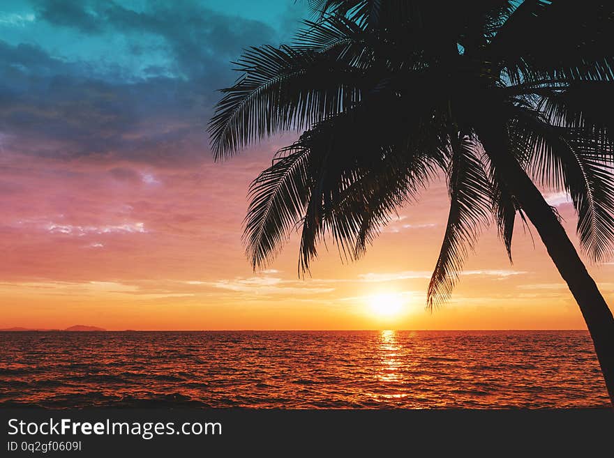 Sunset sky background at the beach in Thailand