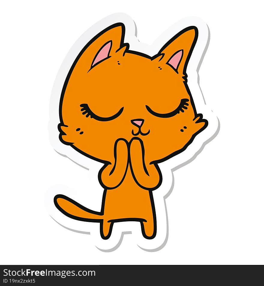 sticker of a calm cartoon cat