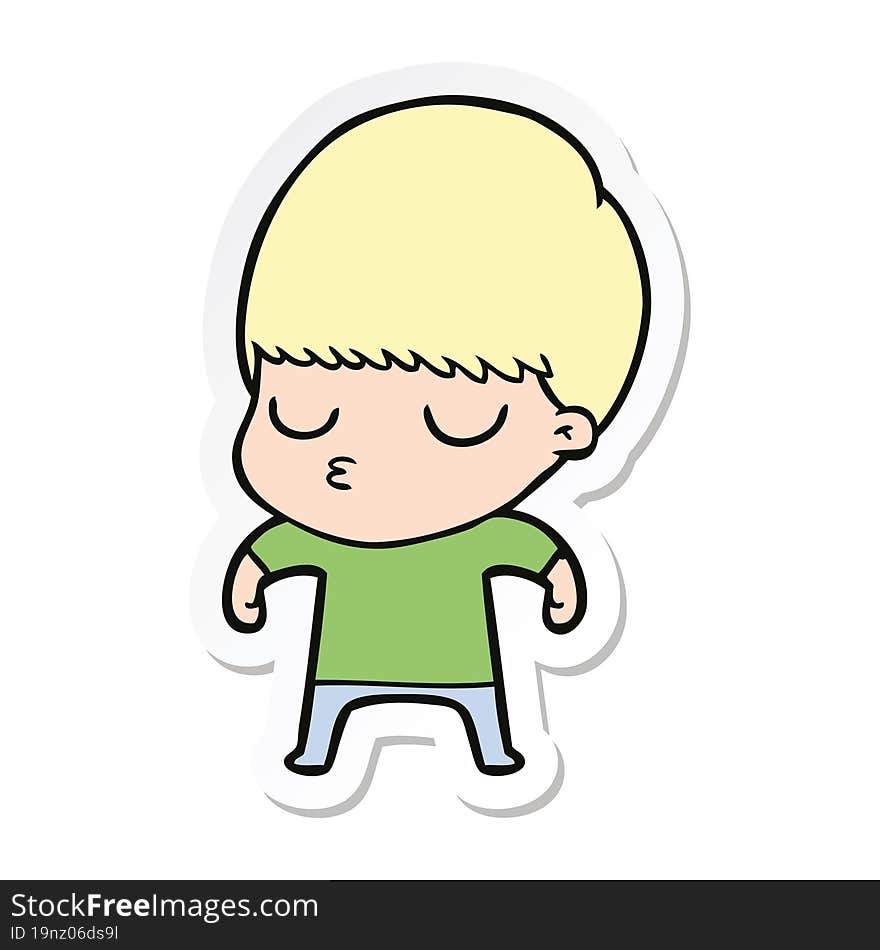 sticker of a cartoon calm boy