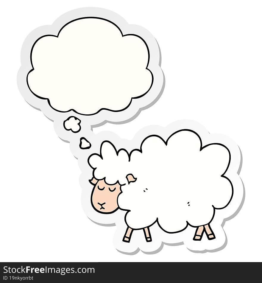 cartoon sheep and thought bubble as a printed sticker