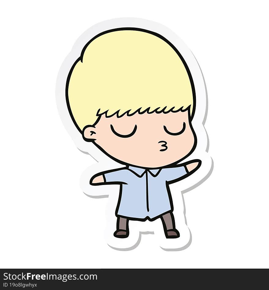 sticker of a cartoon calm boy