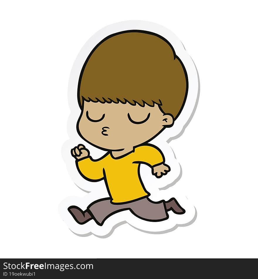 sticker of a cartoon calm boy