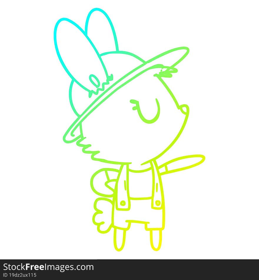 cold gradient line drawing of a cartoon rabbit construction worker