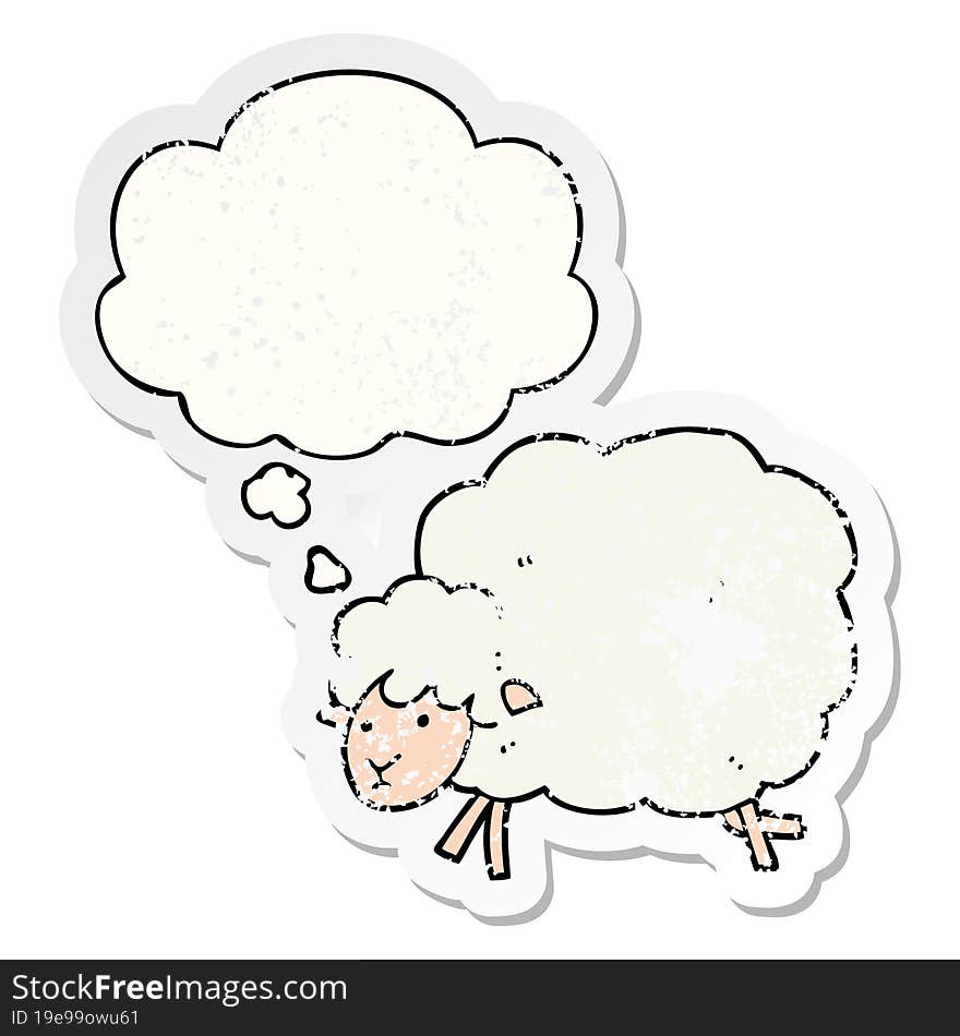 cartoon sheep and thought bubble as a distressed worn sticker