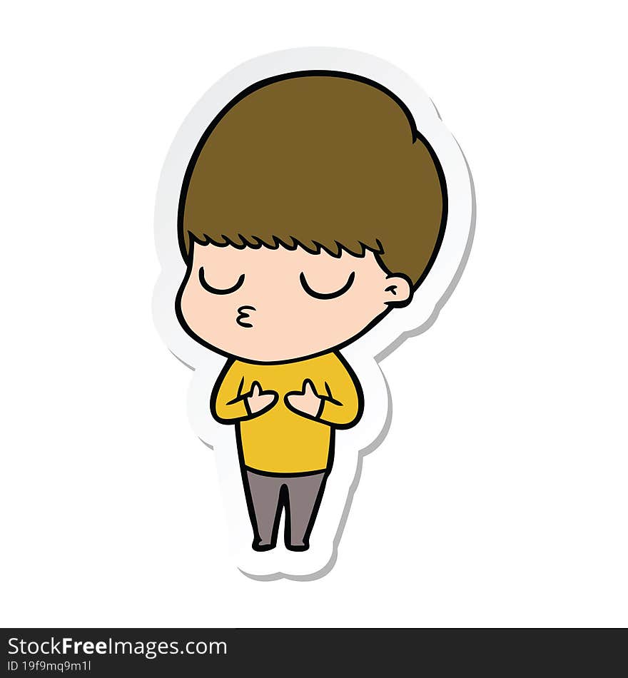 sticker of a cartoon calm boy