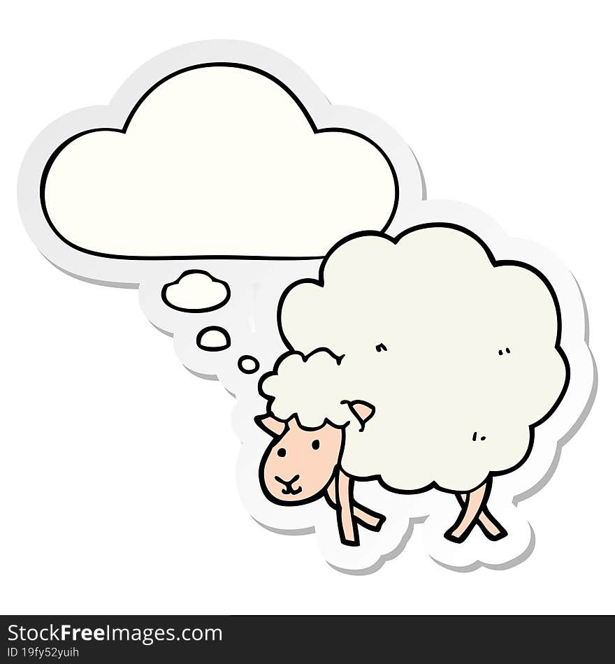 cartoon sheep and thought bubble as a printed sticker