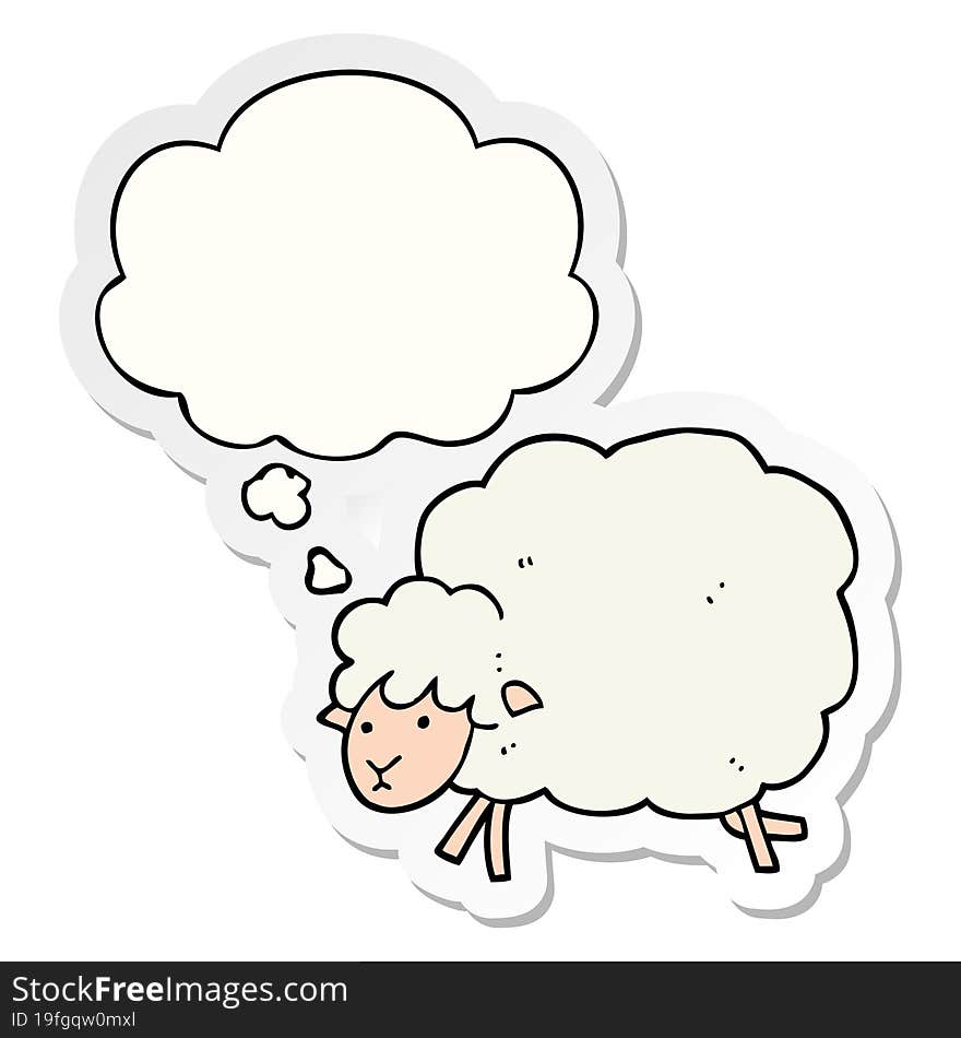 cartoon sheep and thought bubble as a printed sticker