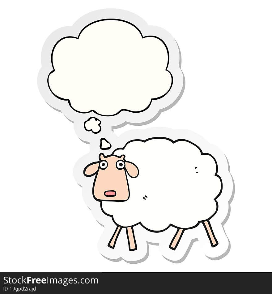 cartoon sheep and thought bubble as a printed sticker