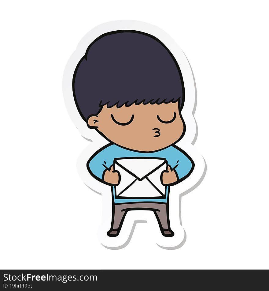 sticker of a cartoon calm boy