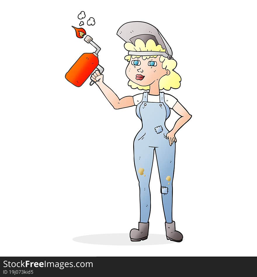 freehand drawn cartoon woman welding