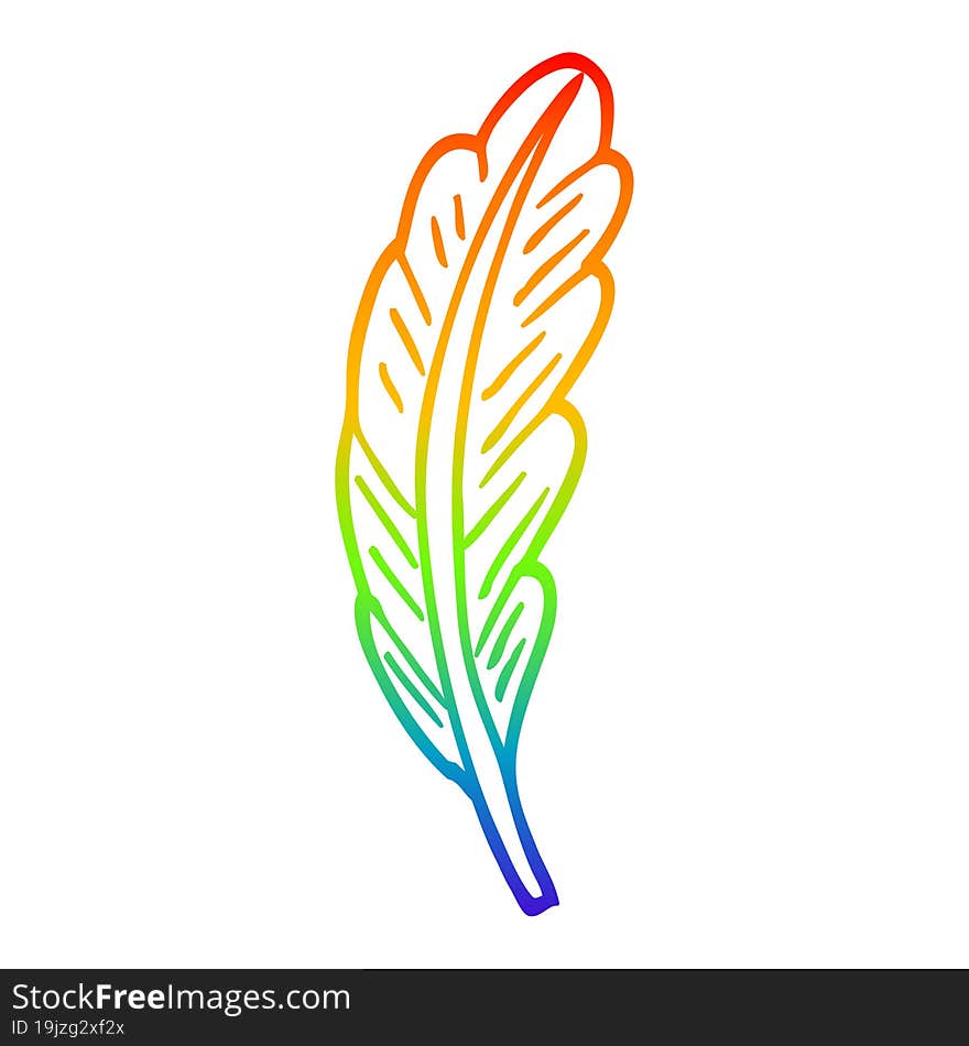 rainbow gradient line drawing of a cartoon white feather