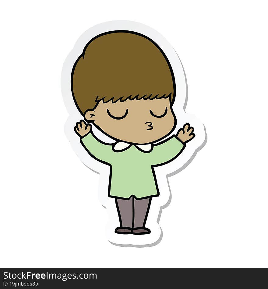 sticker of a cartoon calm boy