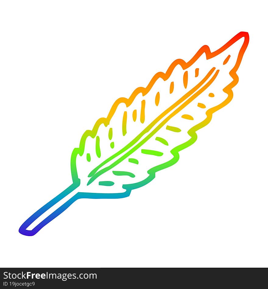 rainbow gradient line drawing of a cartoon of a white feather. rainbow gradient line drawing of a cartoon of a white feather