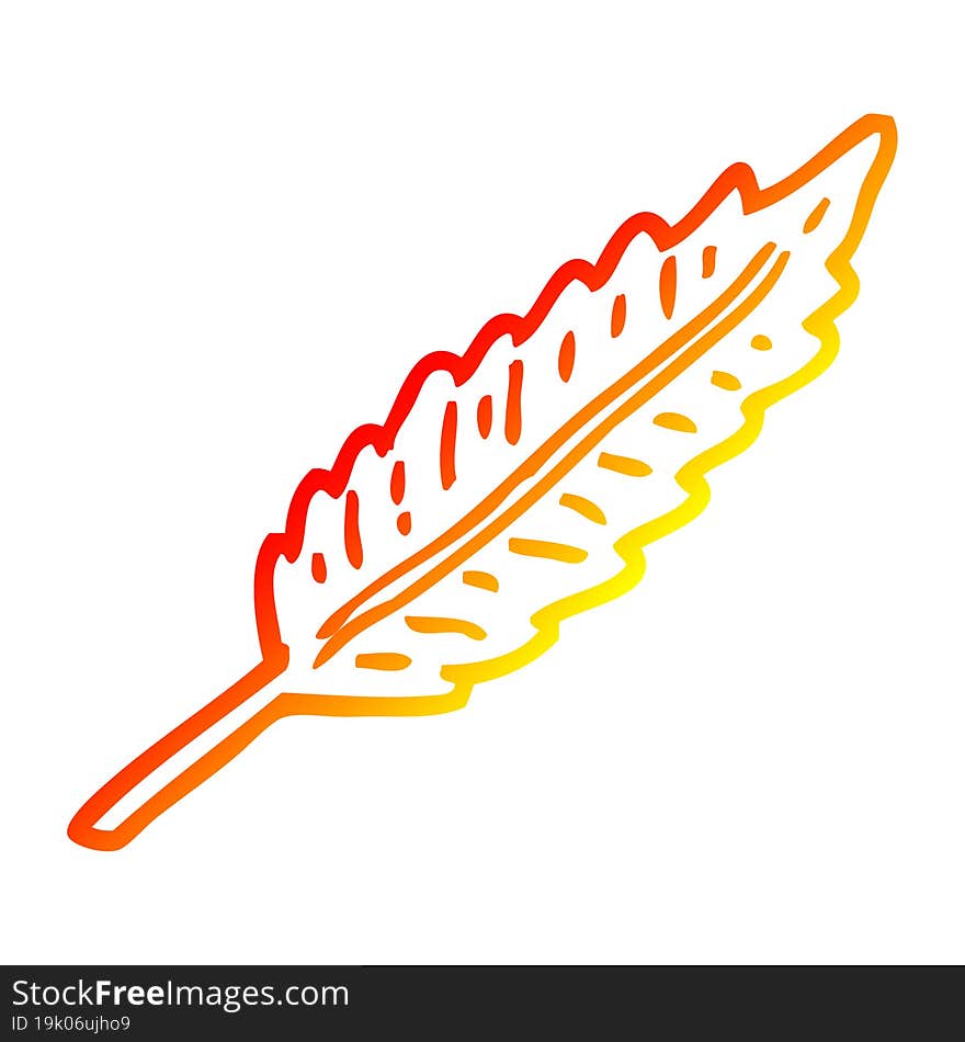 warm gradient line drawing of a cartoon of a white feather. warm gradient line drawing of a cartoon of a white feather