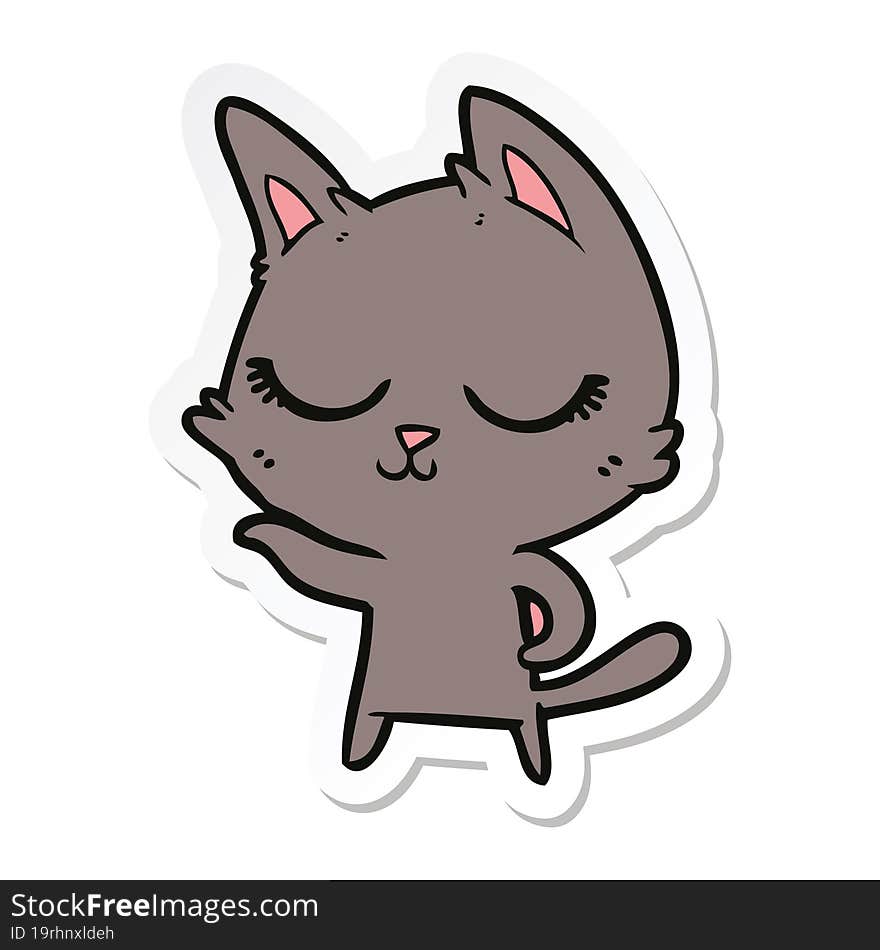 sticker of a calm cartoon cat