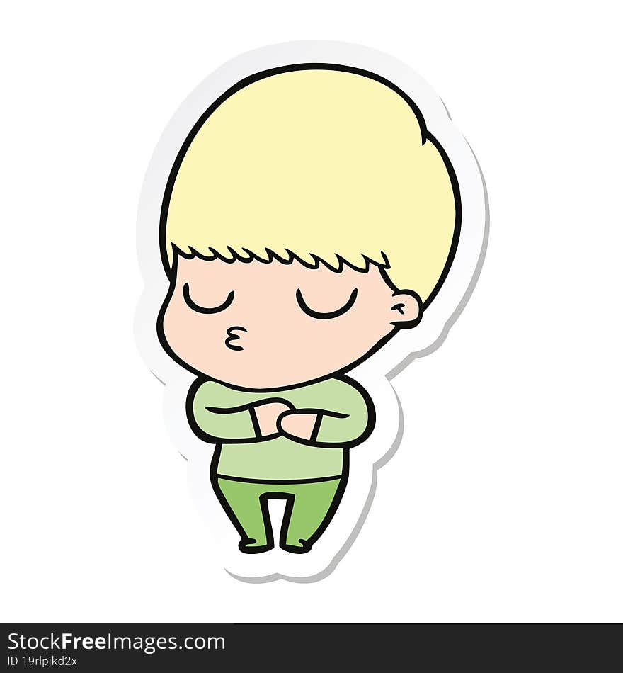 sticker of a cartoon calm boy