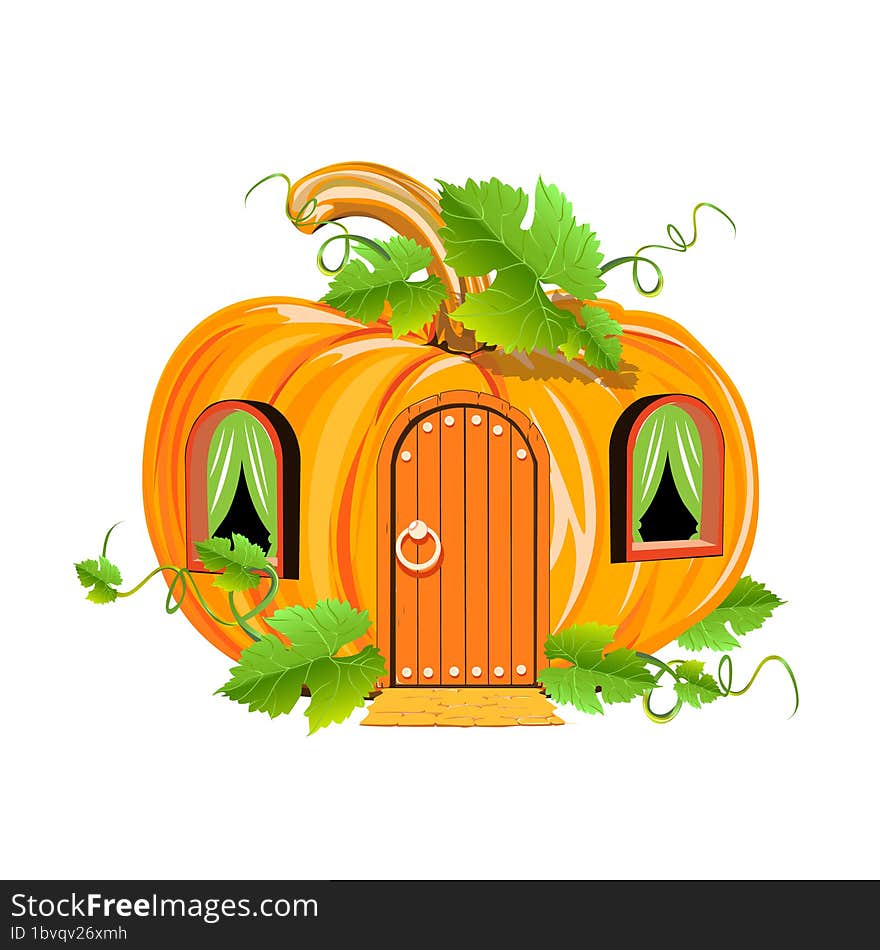 The house in the pumpkin is free. Cheerful fairy tale house