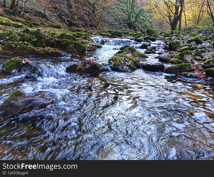 Background river. River Cvrcka, Bosnia and Herzegovina. Beautiful nature. Landscape river. Morning in the wilderness. Waterfall on the river. Landscape wilderness.