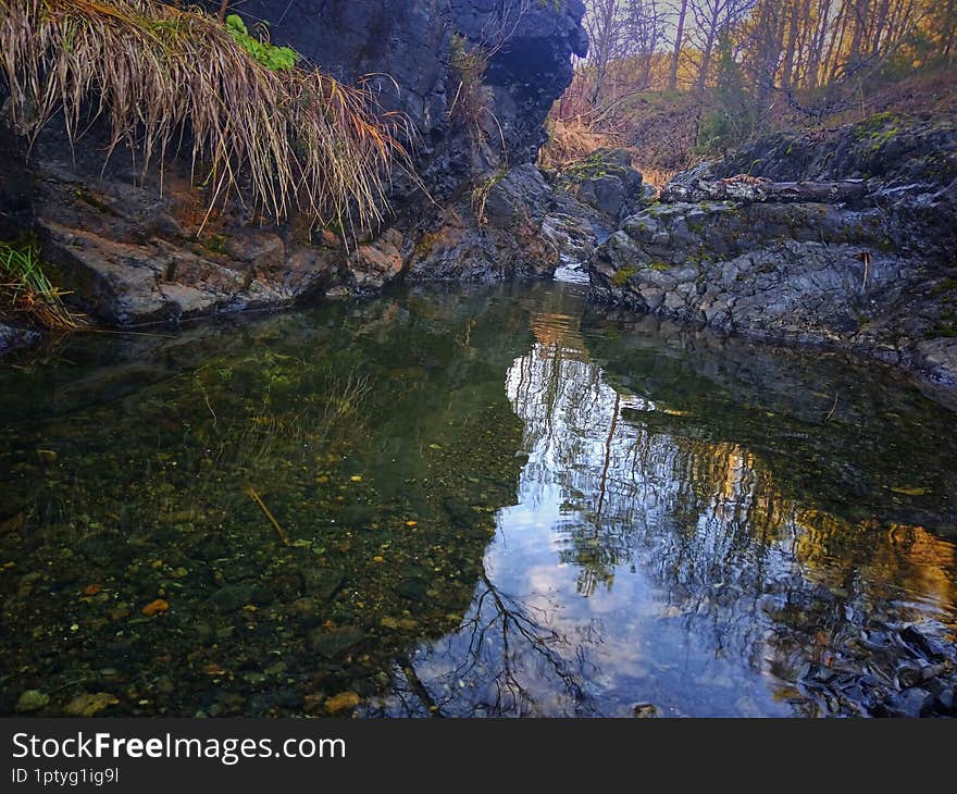 Background river. River Krusevica, Bosnia and Herzegovina. Clear river. Landscape mountain river. Morning in the wilderness. Stream landscape. Beautiful nature. Canyon river. River landscape.