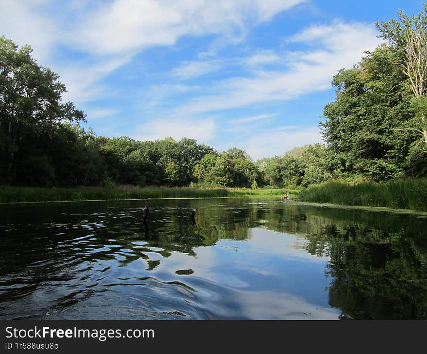 Blue sky, river and greenery along the river