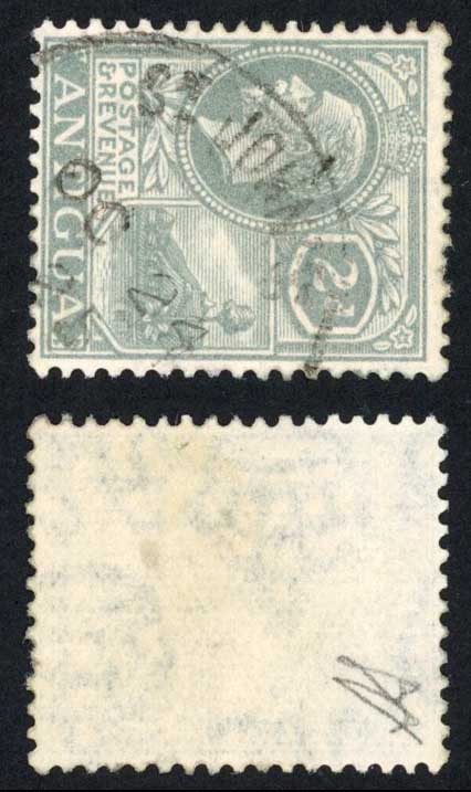 Antigua SG70a 1921-29 Script wmk 2d grey VARIETY WMK SIDEWAYS St Johns ...