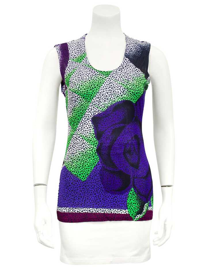 Versace Purple and Green Animal Print Tank Top wi… - image 3